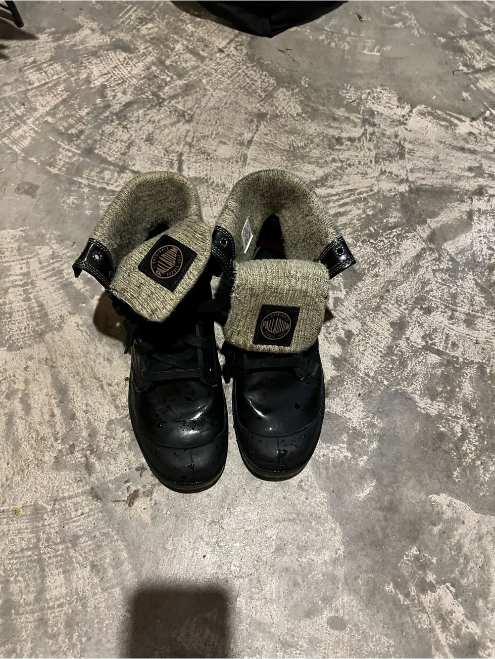 Palladium Black Boots with Olive Knit Cuff